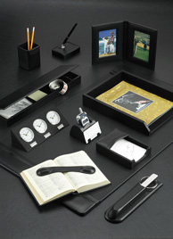 Black Leather Desk Blotter Set and Accessories