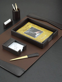Dark Brown Leather Executive Desk Set