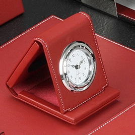 Red Leather Foldable Desk Clock
