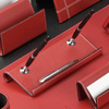 Red Leather Double Pen Stand