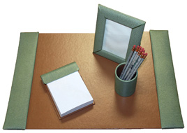 Small Jade Textured Leather Desk Blotter Set